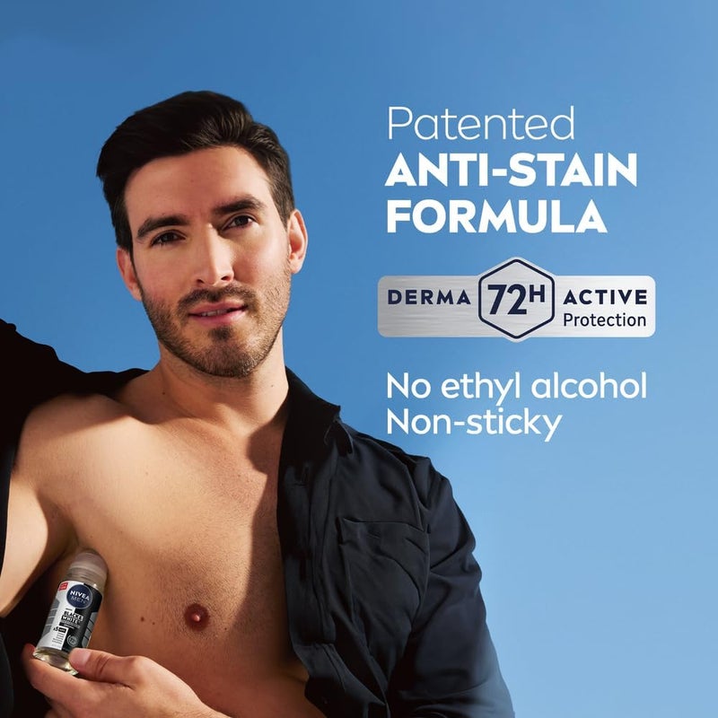 Nivea مزيل العرق رول أون نيفيا للرجال بلاك آند وايت غير مرئي، أصلي، حماية نشطة لمدة 72 ساعة، 5 في 1، 3x50 مل - Image 5